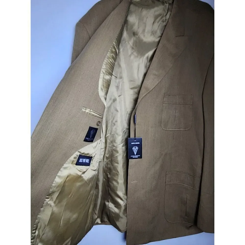 NWT Pure Diamond Apparel Men Brown 100% Wool Blazer Jacket size 52R or XXL,